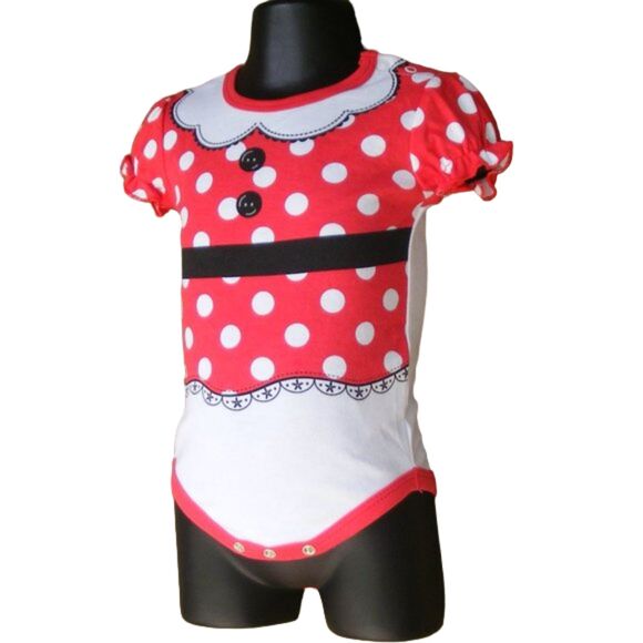 DISNEY Minnie Mouse Bodysuit, 6-9M, SS, Polka Dots. Summery - Picture 3 of 7